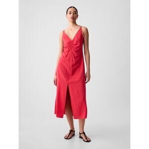 GAP Ruched Slip Midi Dress Slipper Red Strappy Back 
Small